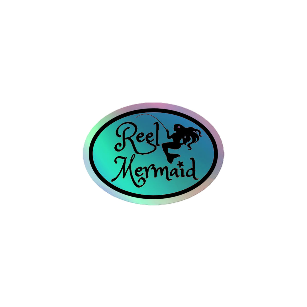 Reel Mermaid Oval Logo Holographic stickers