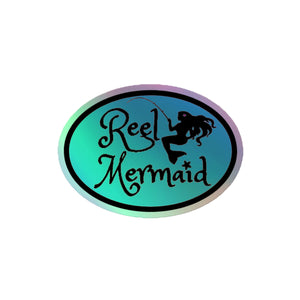 Reel Mermaid Oval Logo Holographic stickers