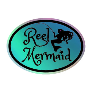 Reel Mermaid Oval Logo Holographic stickers