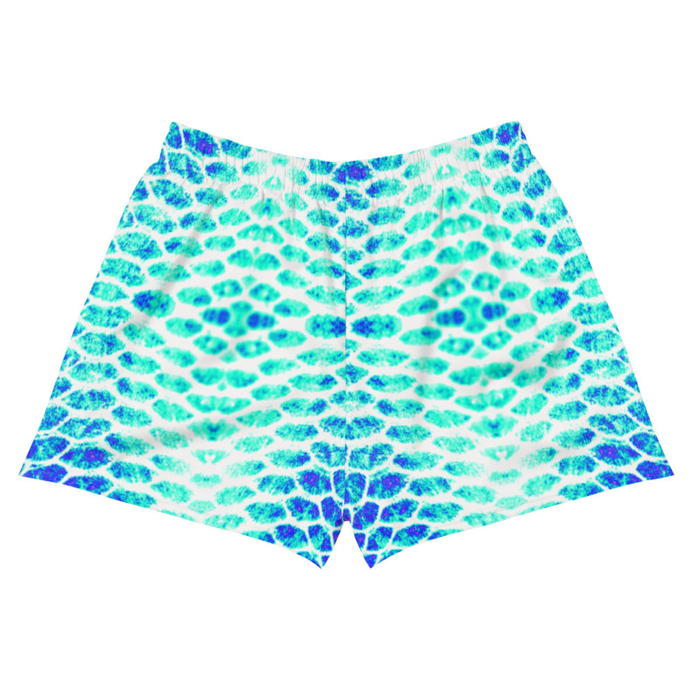 Island Mermaid Tribe Blue Fish Scale Women's Athletic Short Shorts